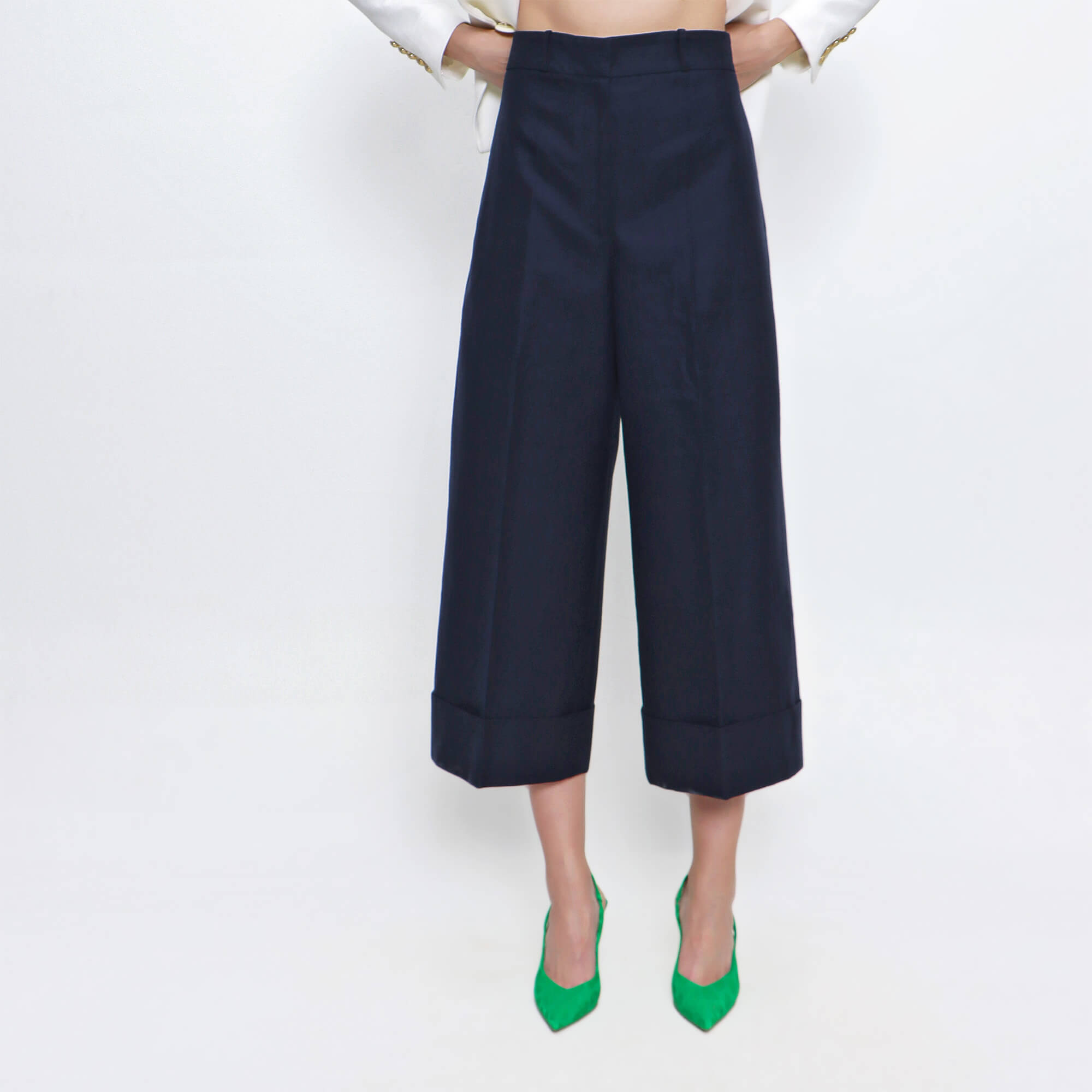 Alexander McQueen - Navy Blue Wide Leg Cropped Trousers